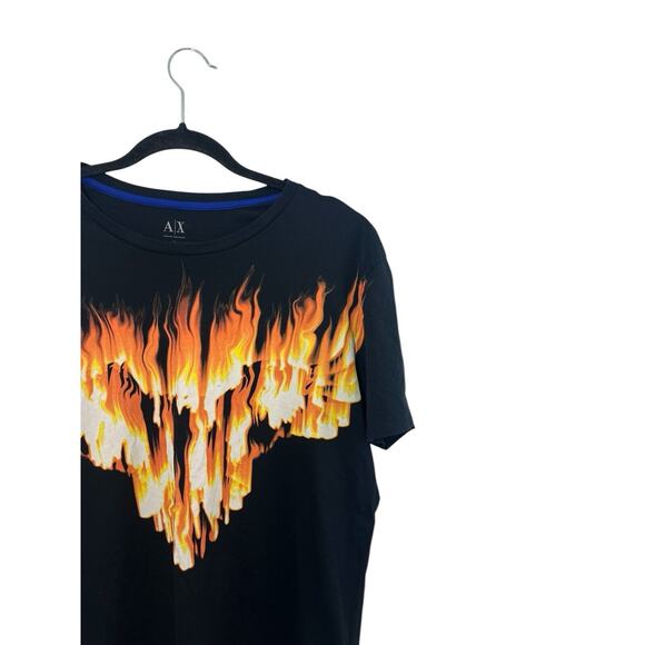 Y2K Armani Exchange Graphic T-shirt Fire Flame Black Orange Crew Neck XL - Picture 4 of 9
